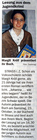 Lesung Margit Kröll - Zeitungsbericht - Bücherei Strass im Zillertal 